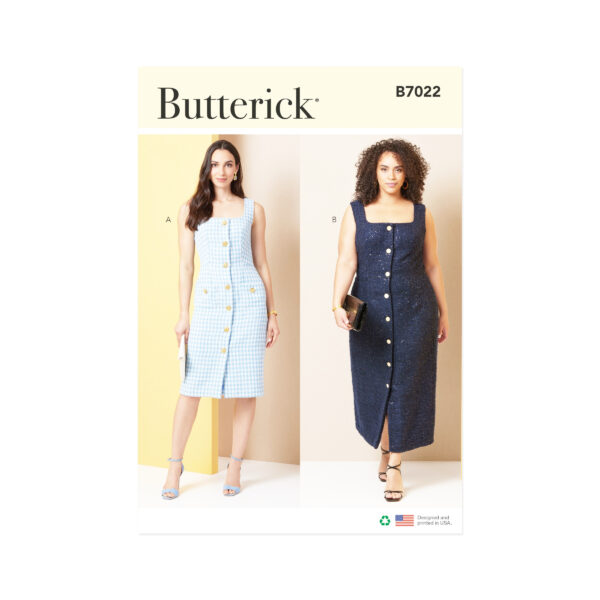 Schnittmuster Butterick, sommerliches Trägerkleid durchgehend geknöpft.