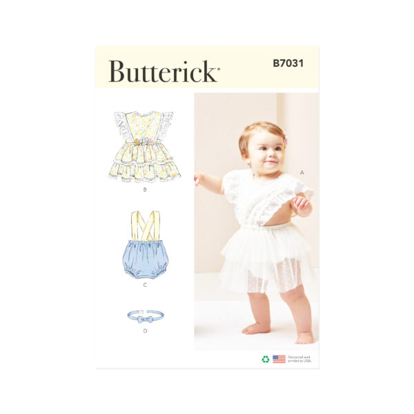 Butterick Schnittmuster B7031 – Babykleidchen mit Pumphose, genähtes Modell