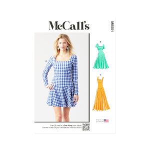 „McCall’s Schnittmuster M8551: Modellfoto eines figurbetonten Kleids mit Karree-Ausschnitt und Trägern – elegantes DIY-Projekt für Damen“