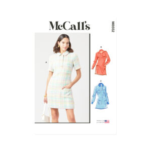 „McCall’s Schnittmuster M8552: Modellfoto eines Pulloverkleids mit langen Ärmeln und sportlichem Schnitt – DIY Minikleid aus Sweat oder Jersey“