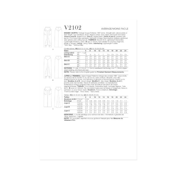 Vogue Schnittmuster V2102 - Vintage - ausgefallener Damenrock im Stil der Mode von 1987 – Bild 7