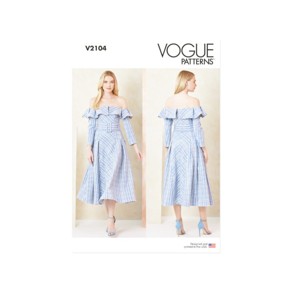 Vogue Schnittmuster V2104 – Schulterfreies Kleid mit Volant | Sommer-Look nähen