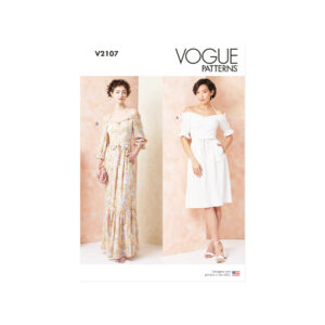 Vogue Schnittmuster V2107 – Kleid mit Carmenausschnitt & Nackenband | Sommerkleid nähen