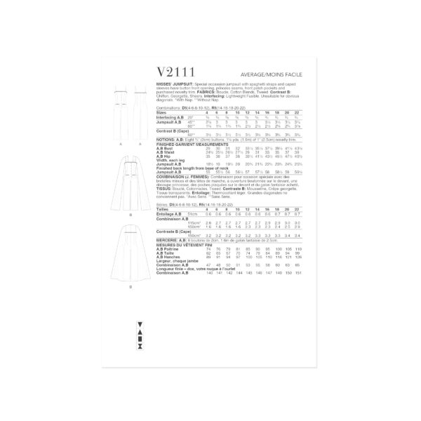 Vogue Schnittmuster - V2111 - Trägeroverall mit Umhang – Bild 7