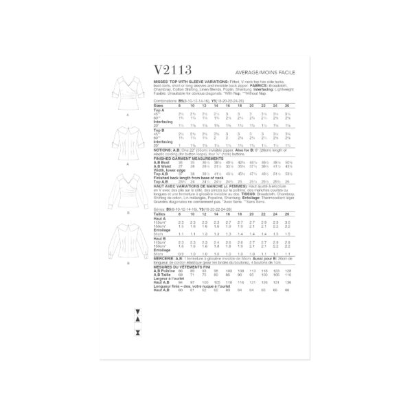 Vogue Schnittmuster - V2113 - extravagante Wickelbluse mit großem Kragen – Bild 9
