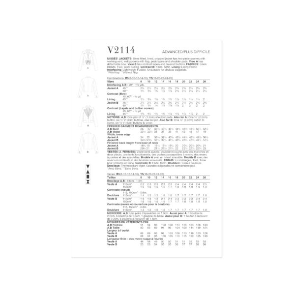 Vogue Schnittmuster - V2114 - kurzer Damenblazer mit Reverskragen – Bild 9
