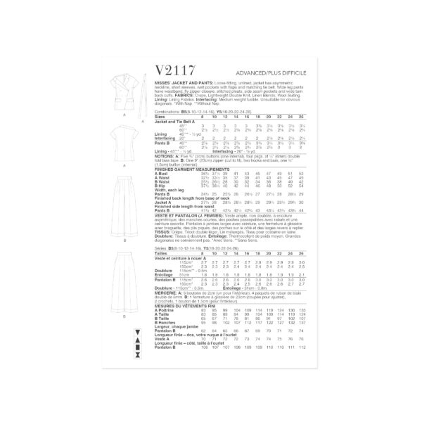 Vogue Schnittmuster - V2117 - eleganter Hosenanzug für Damen – Bild 7