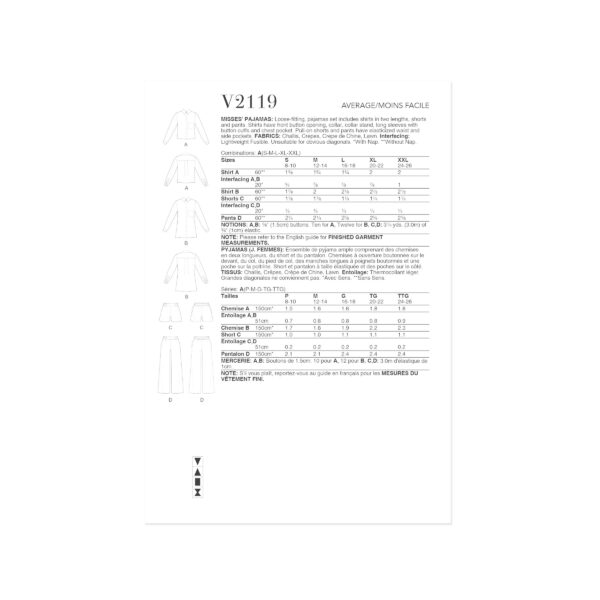 Vogue Schnittmuster V2119 - Nachtwäsche, Hausanzug für Damen – Bild 7