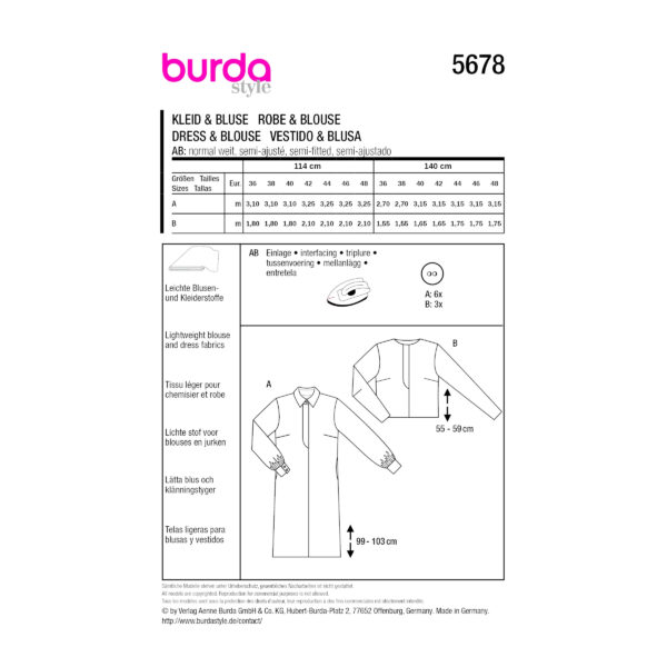 Burda Style Schnittmuster Nr. 5678 - Kleid oder Bluse mit verdeckter Knopfleiste – Bild 9