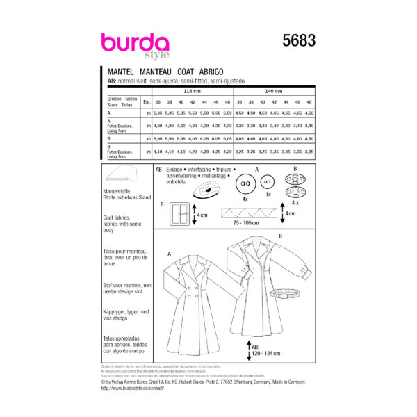 Burda Style Schnittmuster - Damenmantel - Doppelreiher - Nr. 5683 – Bild 10