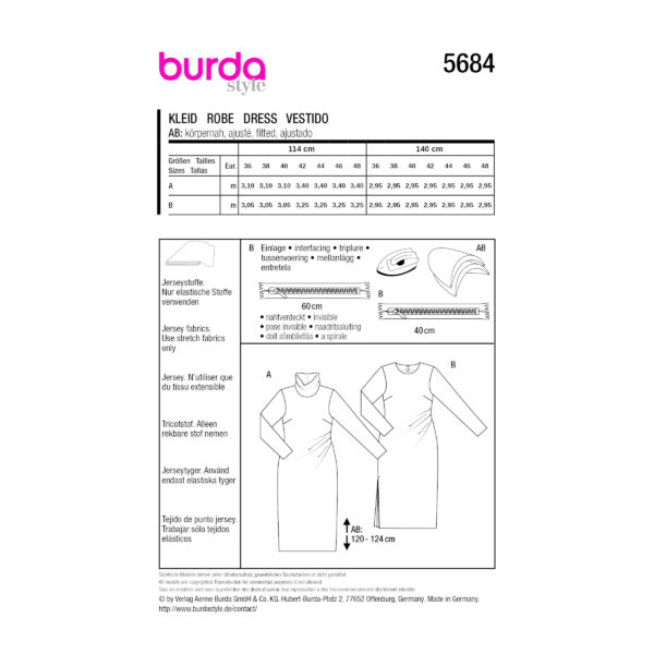 Burda Style Schnittmuster - Kleid seitlich gerafft - mit Rollkragen - Nr. 5684 – Bild 8