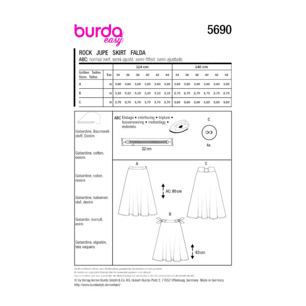 Burda Style Schnittmuster Nr. 5690 - Tellerrock mit variablem Bund – Bild 10