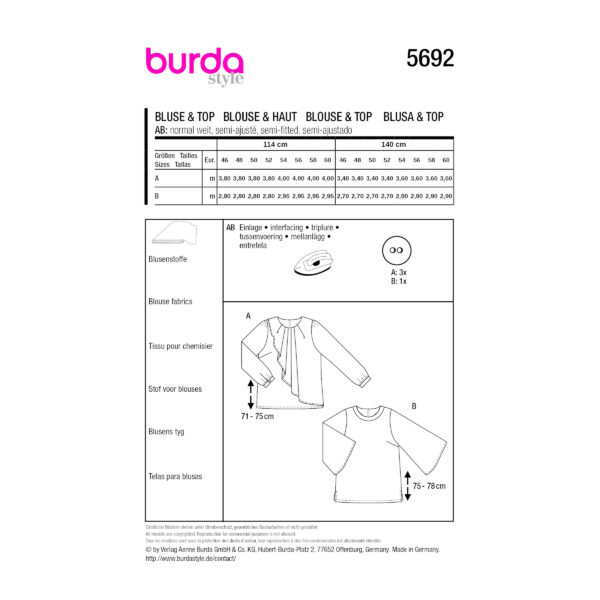 Burda Style Schnittmuster Nr. 5692 - Bluse mit Faltenüberwurf – Bild 8