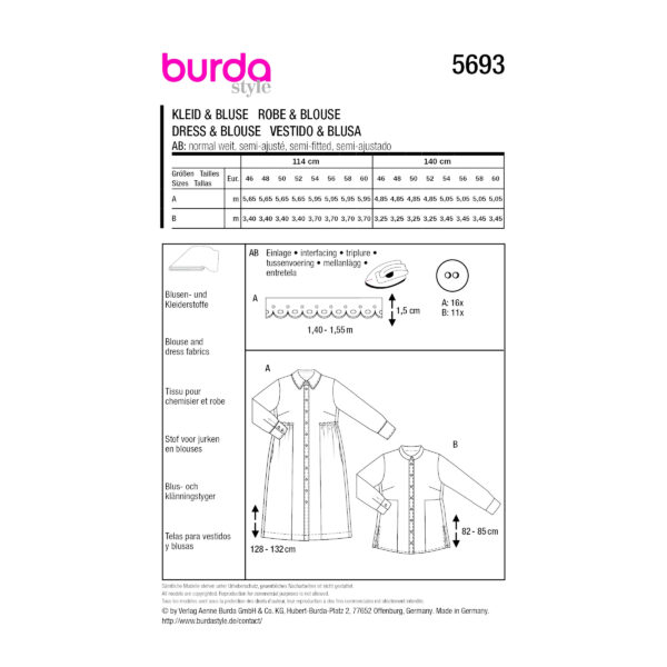 Burda Style Schnittmuster Nr. 5693 - Mantelkleid - lange Bluse – Bild 8
