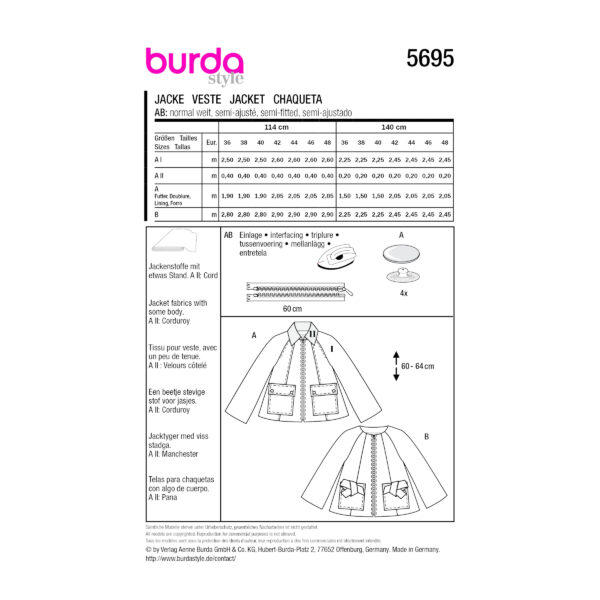 Burda Style Schnittmuster Nr. 5695 - Damenjacke leicht ausgestellt – Bild 9