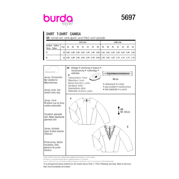 Burda Style Schnittmuster Nr. 5697 - schlichte kurze Bluse ohne Kragen – Bild 9