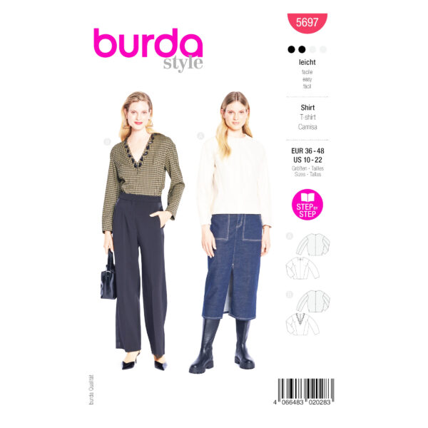 Burda Style Schnittmuster Nr. 5697 - schlichte kurze Bluse ohne Kragen