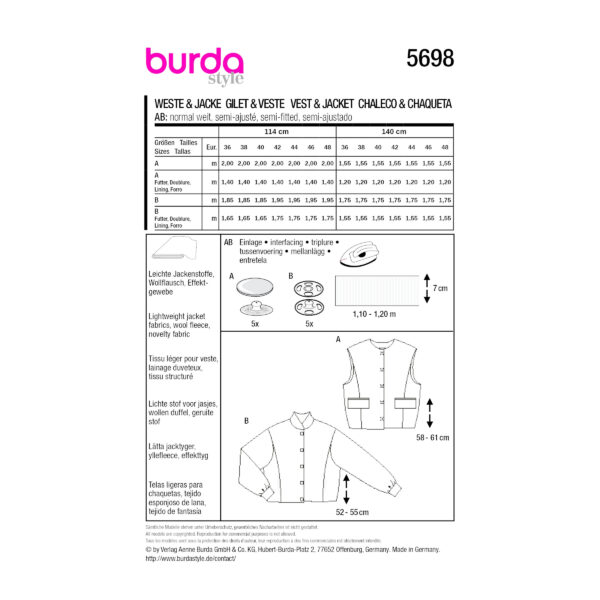 Burda Style Schnittmuster Nr. 5698 - kurze Damenjacke - Damenweste – Bild 9