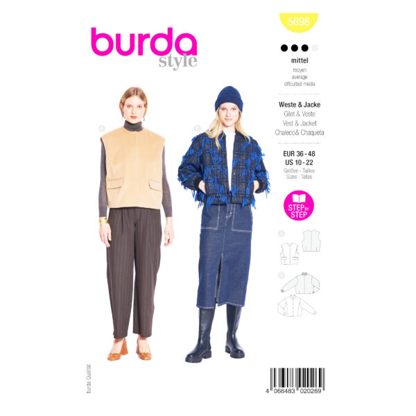 Burda Style Schnittmuster Nr. 5698 - kurze Damenjacke - Damenweste