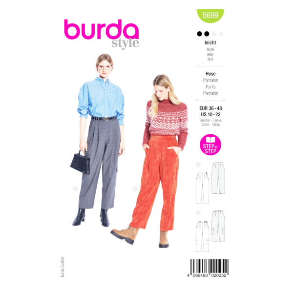 Burda Style Schnittmuster Nr. 5699 - Bundfaltenhose für Damen
