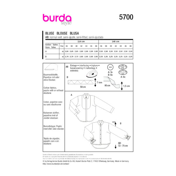 Burda Style Schnittmuster Nr. 5700 - legere Bluse mit abgerundetem Saum – Bild 9