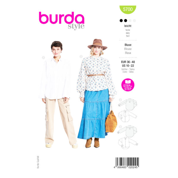 Burda Style Schnittmuster Nr. 5700 - legere Bluse mit abgerundetem Saum