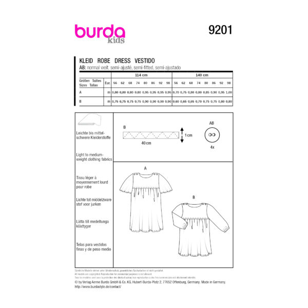 Burda Kids Schnittmuster Nr. 9201 - luftiges Schlupfkleid für Baby und Kleinkind – Bild 7