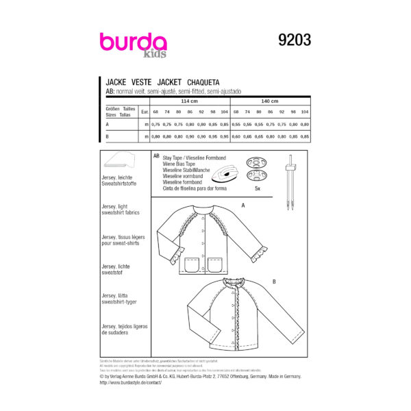 Burda Kids Schnittmuster Nr. 9203 - leichte Jerseyjacke für Kleinkind – Bild 8