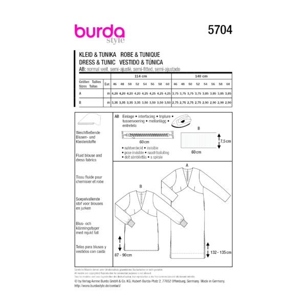 Burda Style Schnittmuster Nr. 5704 - legeres Kleid oder Longbluse – Bild 9