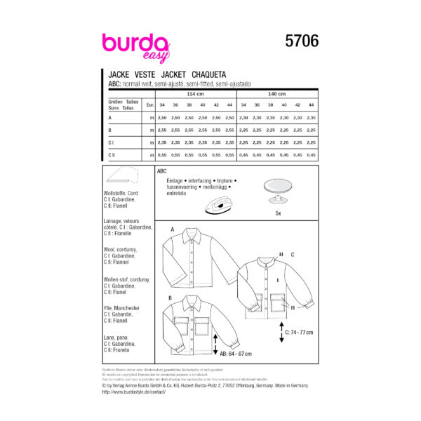 Burda Style Schnittmuster Nr. 5706 - kurze sportliche Damenjacke – Bild 9