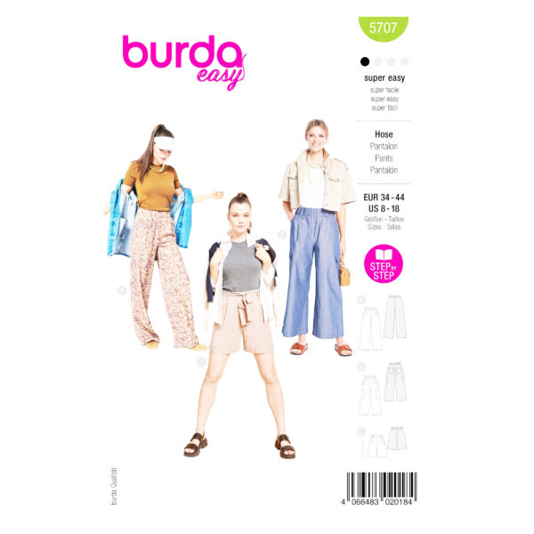 Burda Style Schnittmuster Nr. 5707 -lässig weite Damenhose mit Schlupfbund