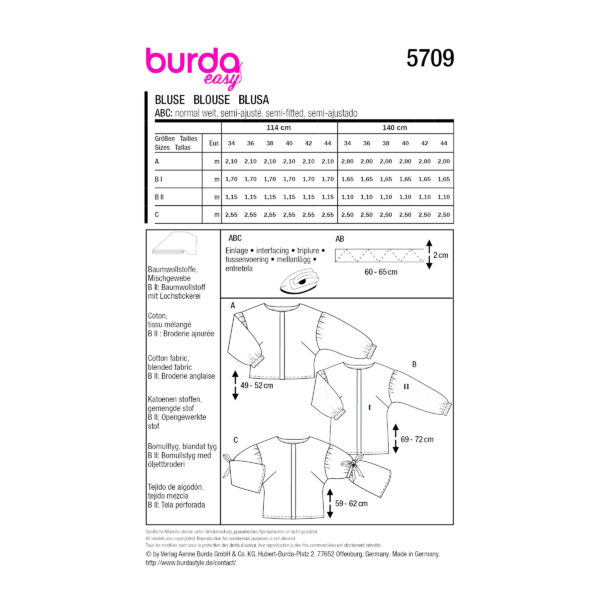 Burda Easy Schnittmuster Nr. 5709 - schlichtes Bluse mit voluminösem Ärmel – Bild 10
