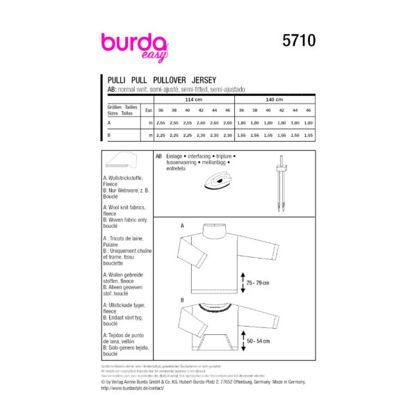 Burda Easy Schnittmuster Nr. 5710 - kurzer Damenpullover in Kastenform – Bild 8