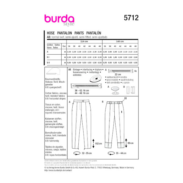 Burda Style Schnittmuster Nr. 5712 - schmale Damenhose mit Bügelfaltennaht – Bild 9