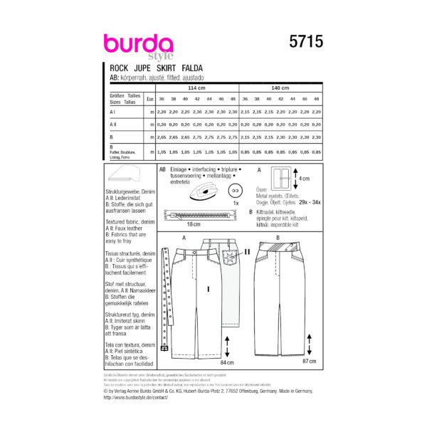 Burda Style Schnittmuster Nr. 5715 - Bleistiftsrock mit Gehschlitz – Bild 2