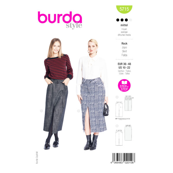 Burda Style Schnittmuster Nr. 5715 - Bleistiftsrock mit Gehschlitz