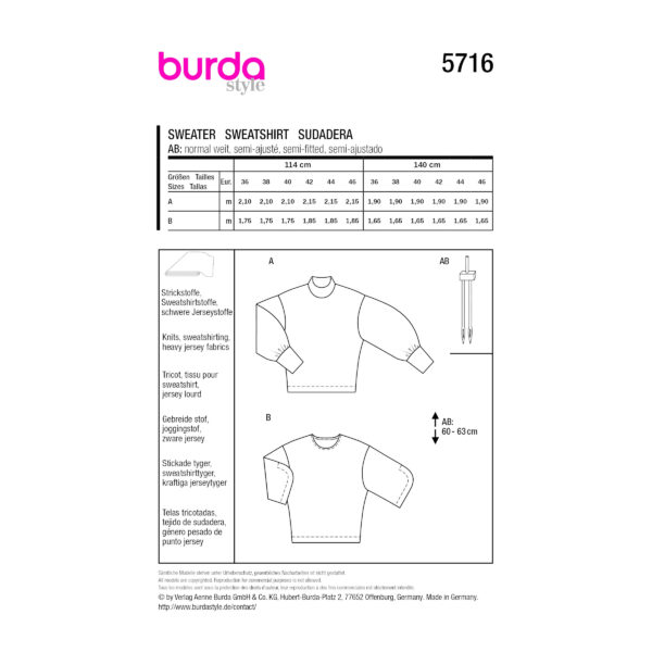 Burda Style Schnittmuster Nr. 5716 - schlichter Damenpullover – Bild 9