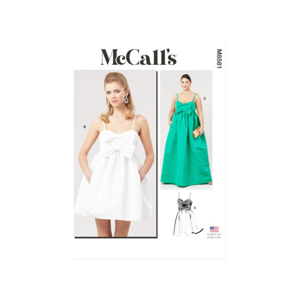 McCalls Schnittmuster M8581 - voluminöses Abendkleid mit Spagettiträgern