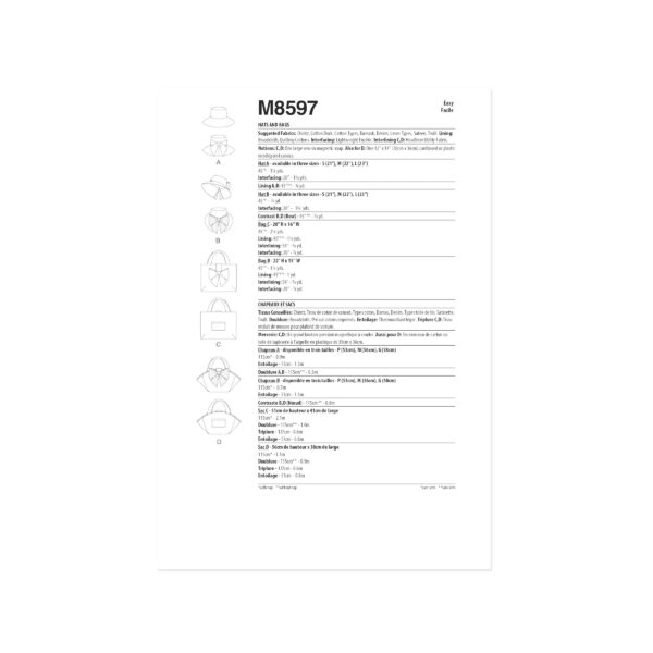 McCalls Schnittmuster M8597 - Taschen und Sommerhüte für Damen – Bild 8