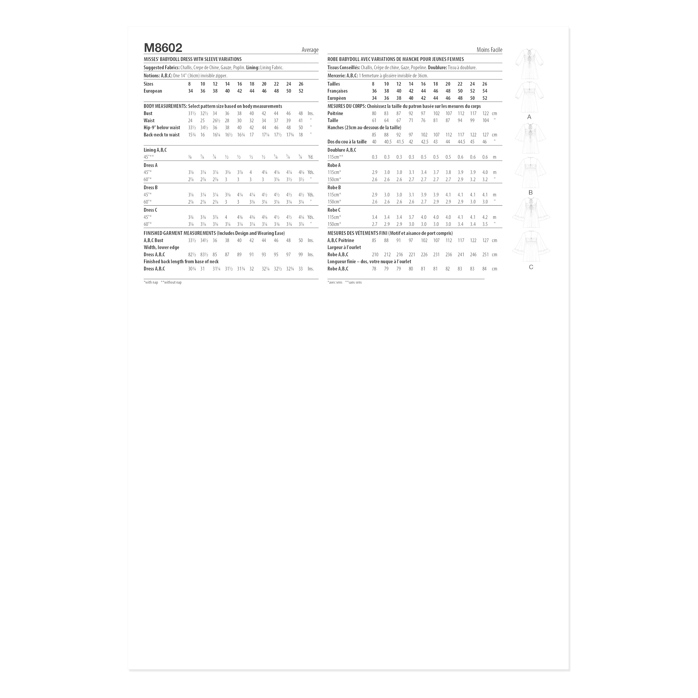 McCalls Schnittmuster M8602 - Babydoll - Nachtwäsche - Damen – Bild 8