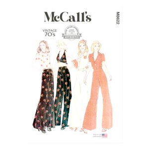 „McCalls Schnittmuster M8622 für Vintage-Set aus Bluse und Hose im 70er-Jahre-Stil – authentischer Retro-Look zum Selbernähen.“