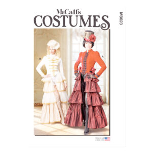 „McCall’s Schnittmuster M8623 für ein Steampunk-Damenkostüm im viktorianischen Stil – detailreiches historisches Outfit zum Selbernähen.“