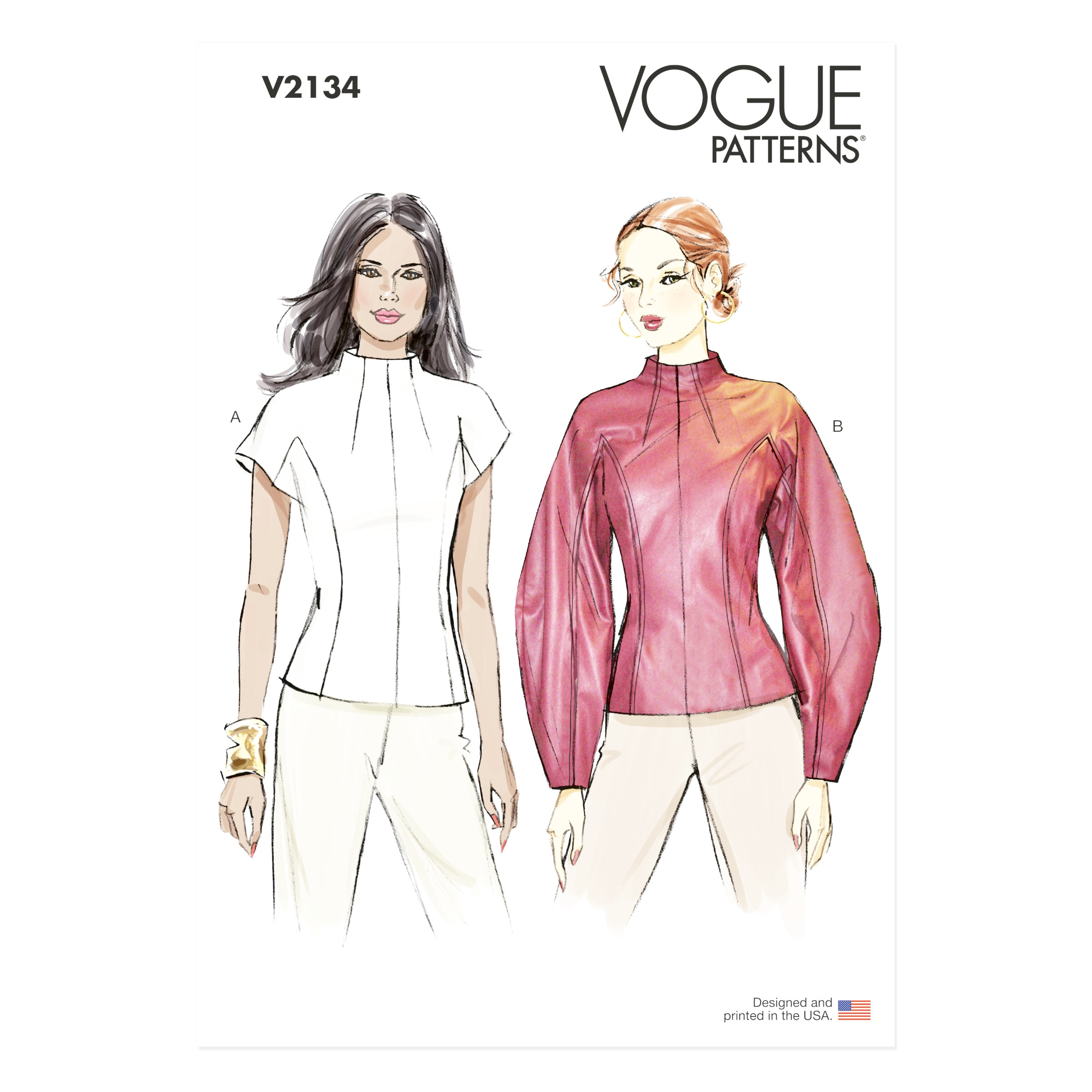 Vogue Schnittmuster V2134 für eine extravagante Damenbluse mit angeschnittenem Arm