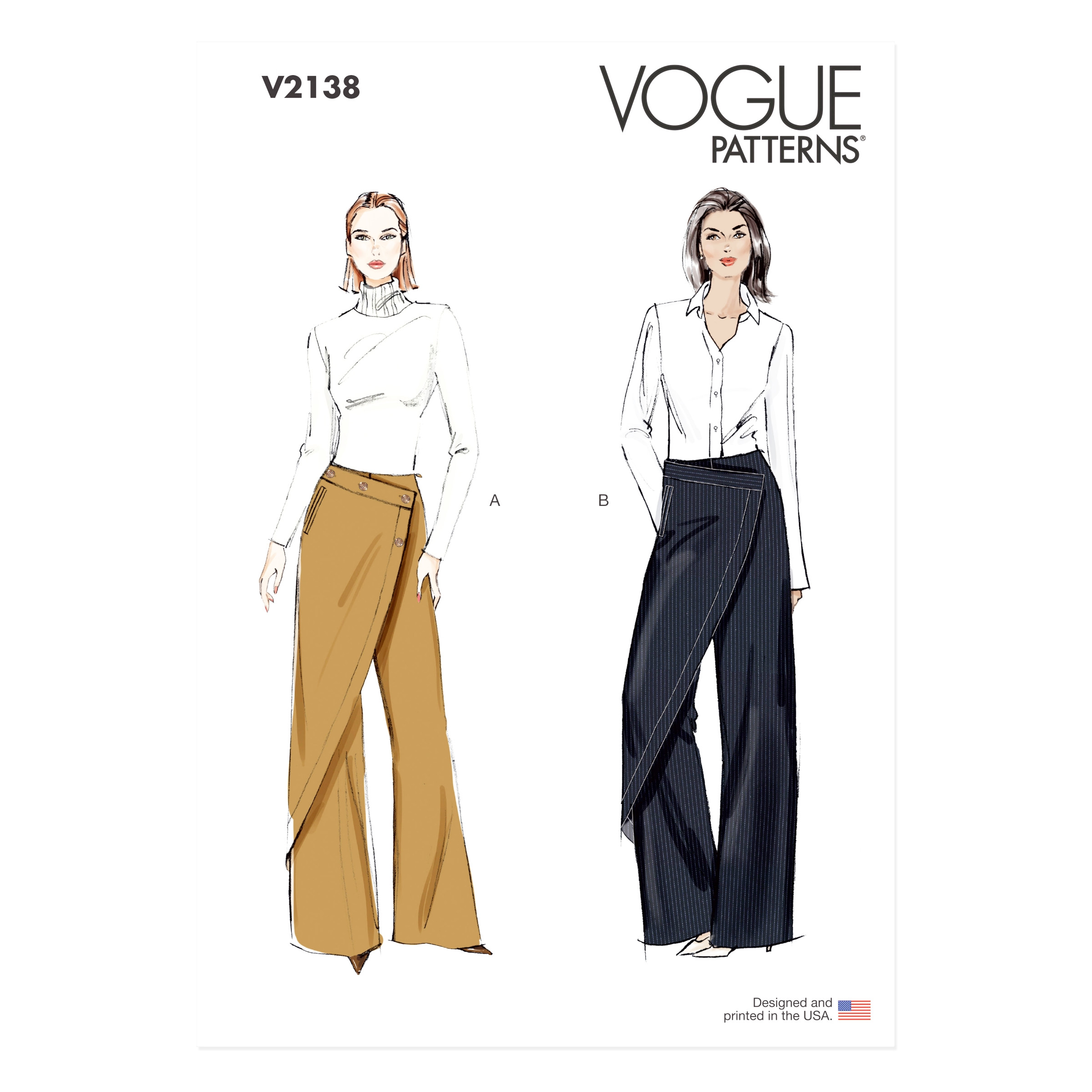 Vogue Schnittmuster V2138 für eine elegante Damenhose mit Überwurf