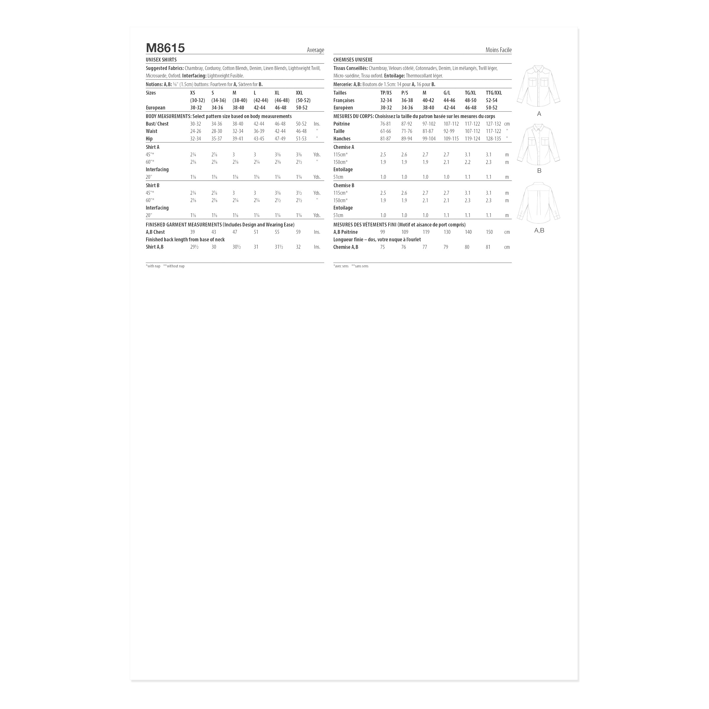 McCalls Schnittmuster M8615 - Hemd - Jeanshemd - Unisex – Bild 9