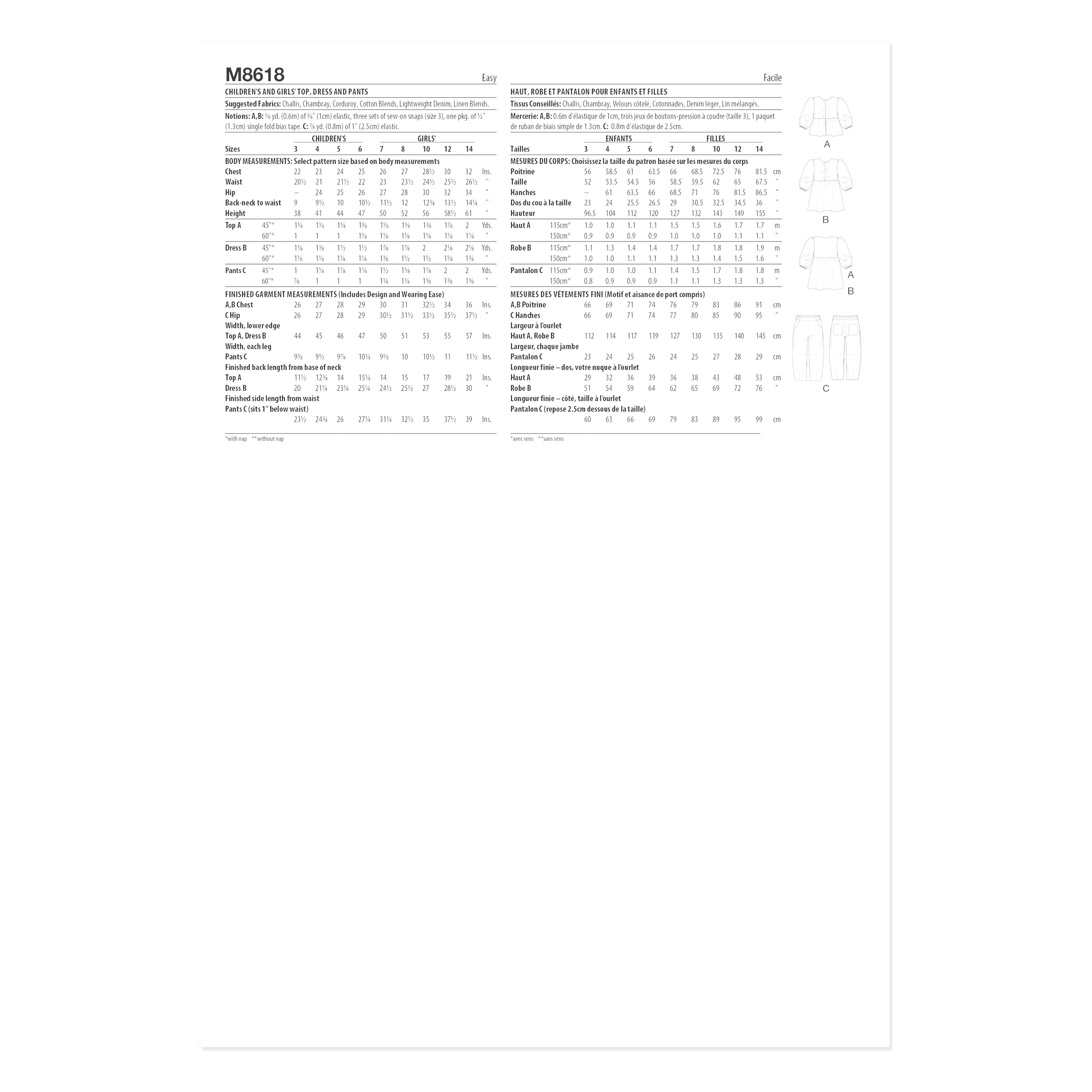 McCalls Schnittmuster M8618 - Kinderbluse - Kleid und Hose – Bild 11