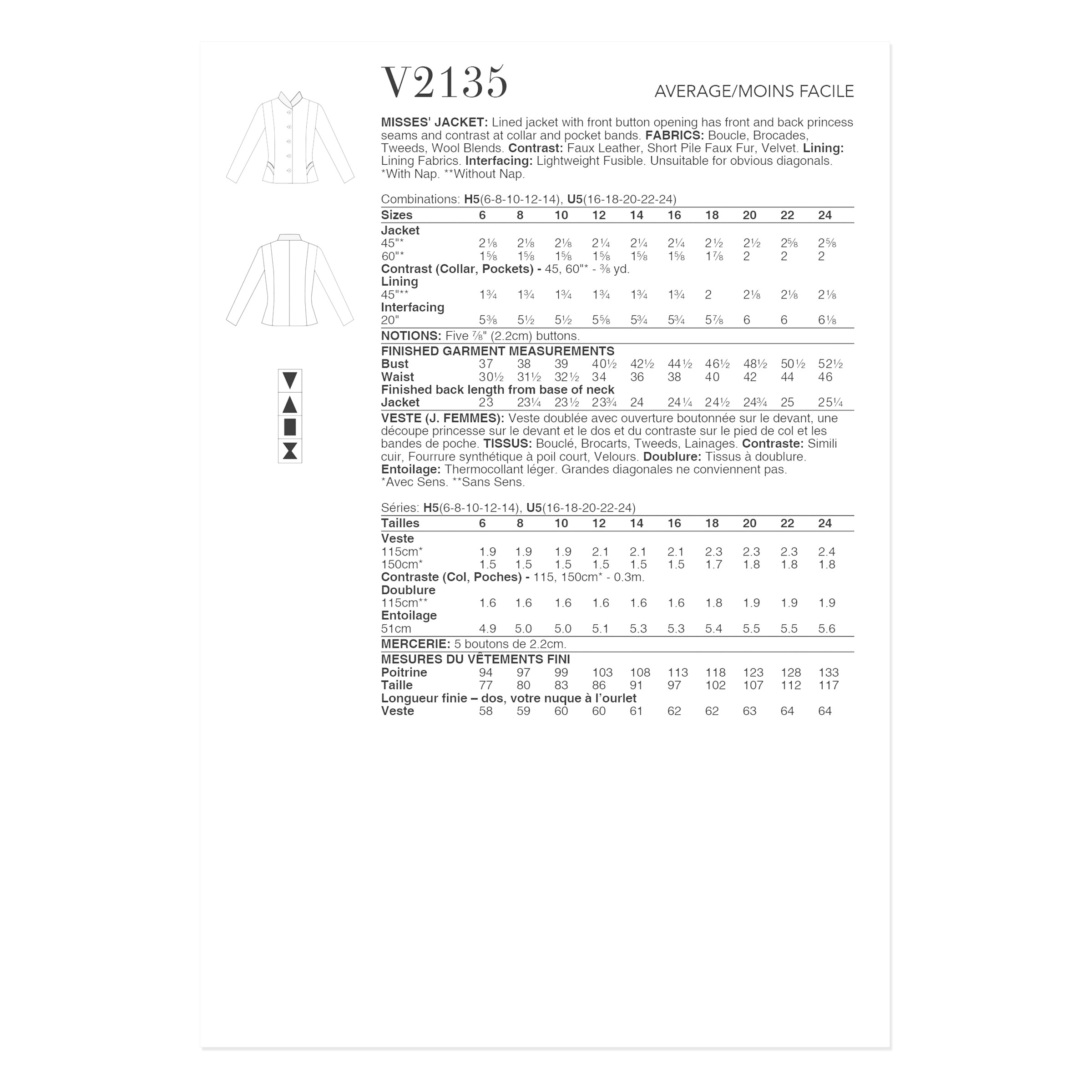 Vogue Schnittmuster V2135 - ausgefallenen Damenjacke mit Stehkragen – Bild 6