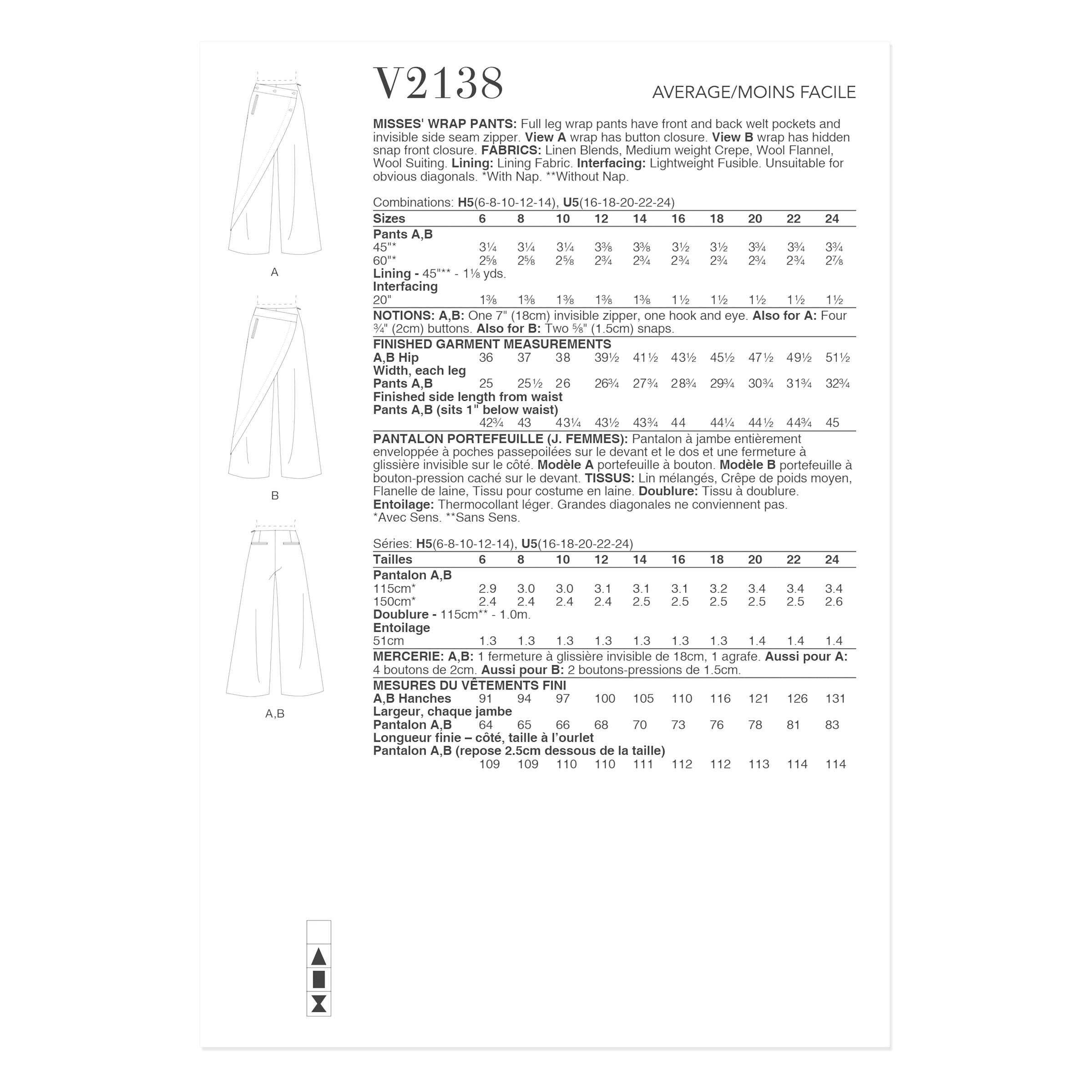 Vogue Schnittmuster V2138 - elegante Damenhose mit Überwurf – Bild 7