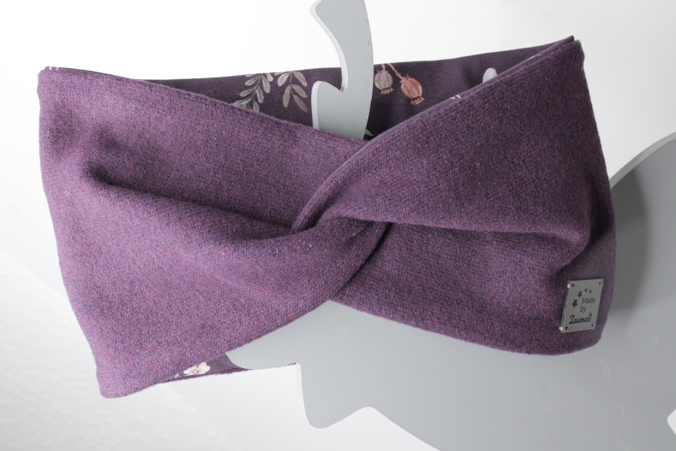 Kuscheliges warmes Stirnband - Haarband - Strickstoff mit Jersey gefüttert - Brombeere – Bild 4