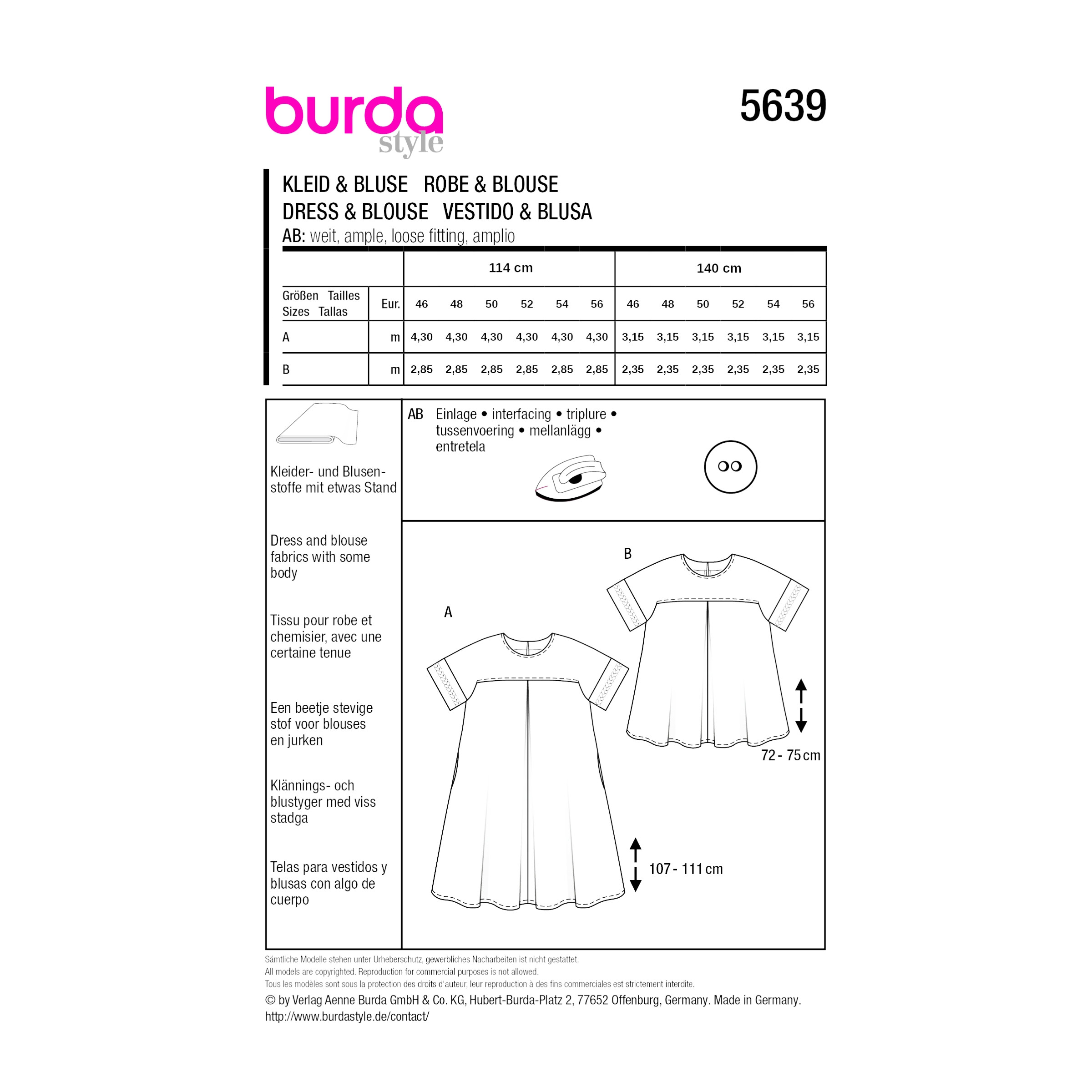 Burda Schnittmuster 5639 – Bluse oder Kleid mit ausgestellter Weite | Damen Schnittmuster – Bild 7